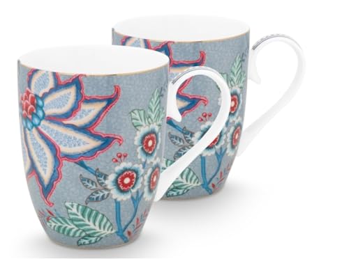 PIP STUDIO Flower Festival Henkelbecher Light Blue 350ml Set2 von PIP STUDIO