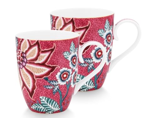 PIP STUDIO Flower Festival Henkelbecher Dark pink 350 ml Set2 von PIP STUDIO