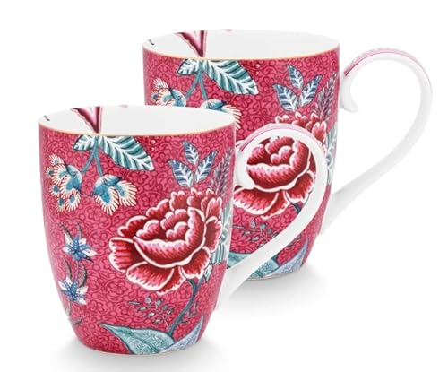 PIP STUDIO 51002329 Flower Festival Henkelbecher dark pink 450 ml Set2 von PIP STUDIO