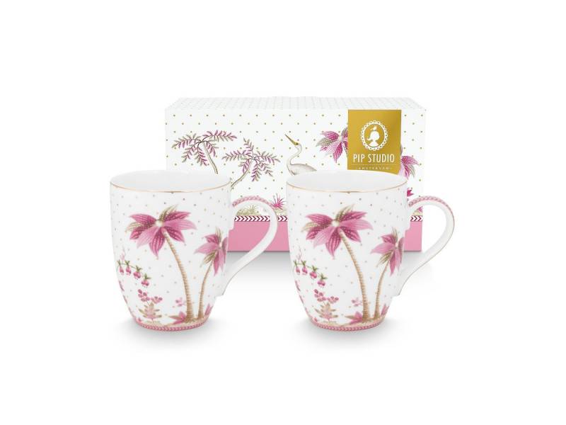 PiP Studio Becher Jolie Dots Gold Pink Becher Large 350ml Set2, Porzellan von PiP Studio