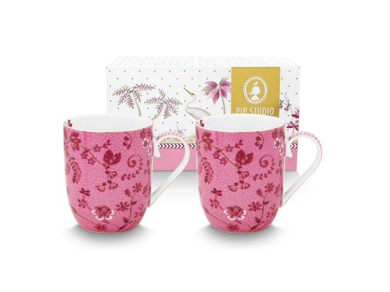 PiP Studio Becher Jolie Flowers Pink Becher Small 145ml Set2, Porzellan von PiP Studio