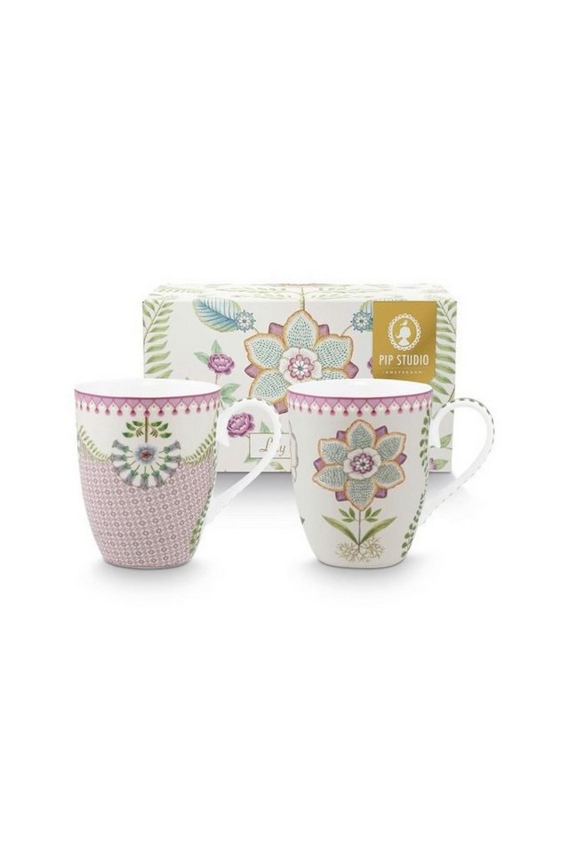 PiP Studio Becher Lily&Lotus Henkelbecher 350ml Set 2tlg, Porcelain, Set/2 Mugs Large Lily&Lotus 350ml von PiP Studio