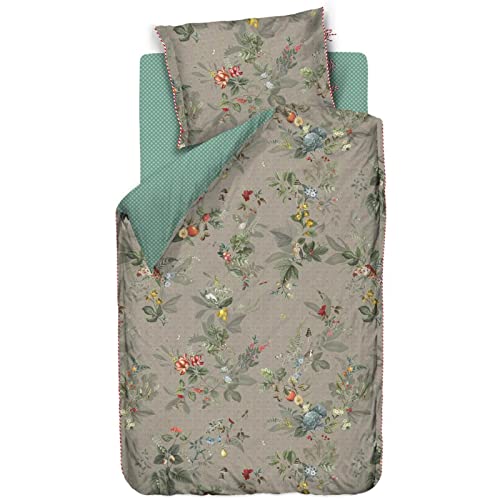 PiP Studio Bettwäsche Fall in Leaf Khaki Braun Blumen Blüten Vögel Tiere Eule Früchte Perkal, Größe:155 cm x 220 cm von PiP Studio