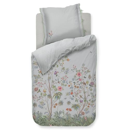 PiP Studio Bettwäsche Il Paradiso Hellblau Perkal Bäume Blüten Sträucher Schmetterlinge Vögel Früchte, Größe:155 cm x 220 cm von Pip Studio