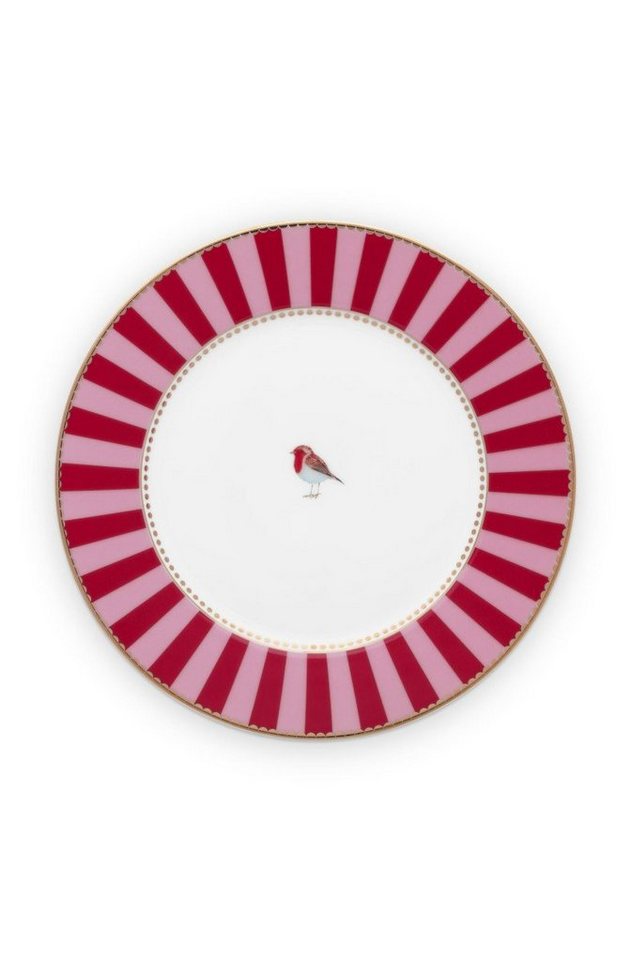 PiP Studio Brotteller Love Birds Brotteller Stripes rot-pink 17cm, Plate Love Birds Stripes Red-Pink 17cm von PiP Studio