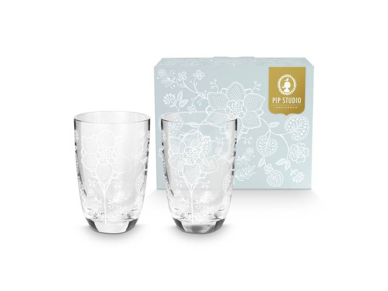 PiP Studio Cocktailglas Flower White Longdrinkglas 400ml Set2, Glas von PiP Studio