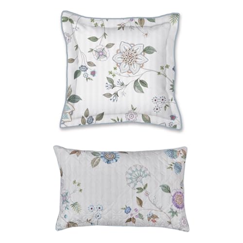 PiP Studio Dekokissen Flores Bailando Altweiß Warm Weiß Blüten Zweige Blätter Wendeoptik Streifen Perkal, Größe:45 x 45 cm von Pip Studio