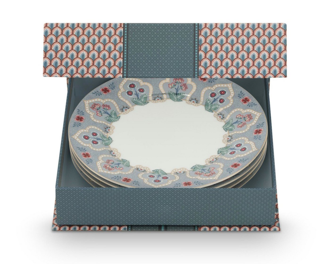 PiP Studio Dessertteller Flower Festival Frühstücksteller Deco light blue 21cm Set4 von PiP Studio