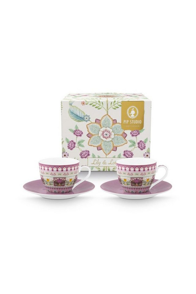 PiP Studio Geschirr-Set Lily&Lotus Espressotasse m.U. lila 120ml 4tlg, Porcelain, Set/2 Espresso Cups and Saucers Lily&Lotus 120ml von PiP Studio