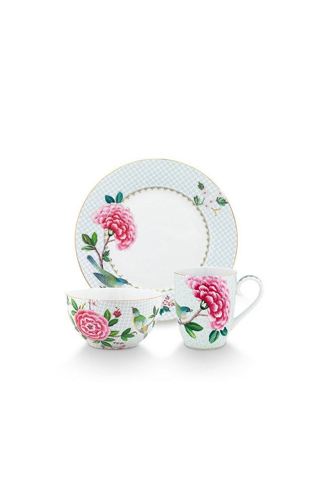 PiP Studio Frühstücks-Geschirrset Set 3 Frühstücksset Blushing Birds (3-tlg), 3 Personen, Porzellan, Blushing Birds Kollektion von PiP Studio