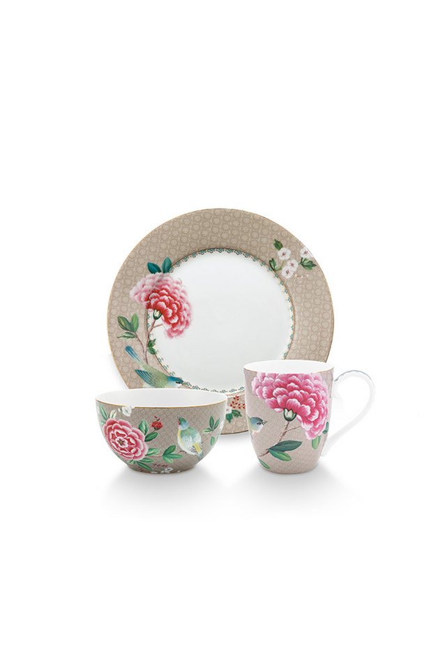 PiP Studio Frühstücks-Geschirrset Set 3 Frühstücksset Blushing Birds (3-tlg), 3 Personen, Porzellan, Blushing Birds Kollektion von PiP Studio