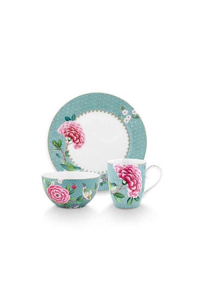 PiP Studio Frühstücks-Geschirrset Set 3 Frühstücksset Blushing Birds (3-tlg), 3 Personen, Porzellan, Blushing Birds Kollektion von PiP Studio