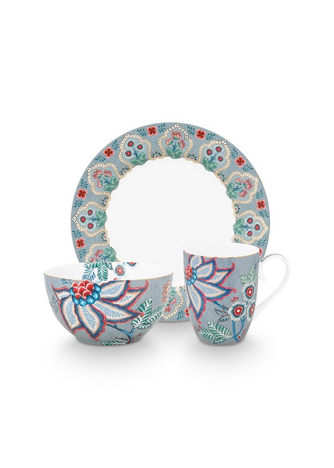 PiP Studio Frühstücks-Geschirrset Set 3 Frühstücksset Flower Festival (3-tlg), 3 Personen, Porzellan, Flower Festival Kollektion von PiP Studio