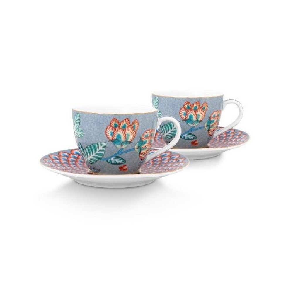 PiP Studio Geschirr-Set Espressotasse mit Untertasse Flower Festival Hellblau (4-teilig) von PiP Studio