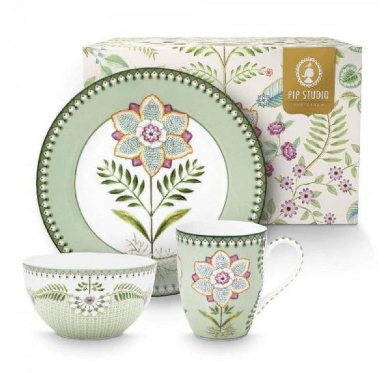 PiP Studio Geschirr-Set Frühstück-Set Lily & Lotus Light Green (3-teilig) von PiP Studio