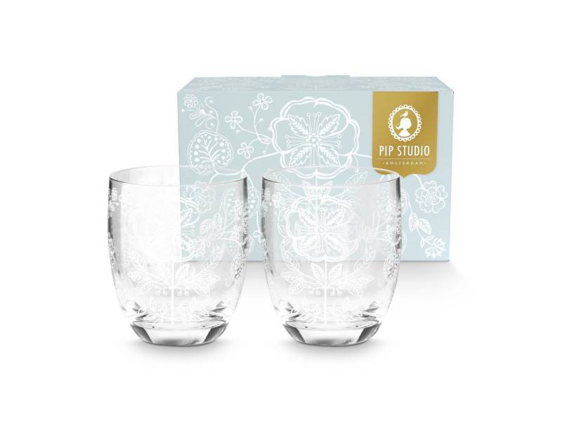 PiP Studio Gläser-Set Flower White Trinkglas 280ml Set2, Glas von PiP Studio