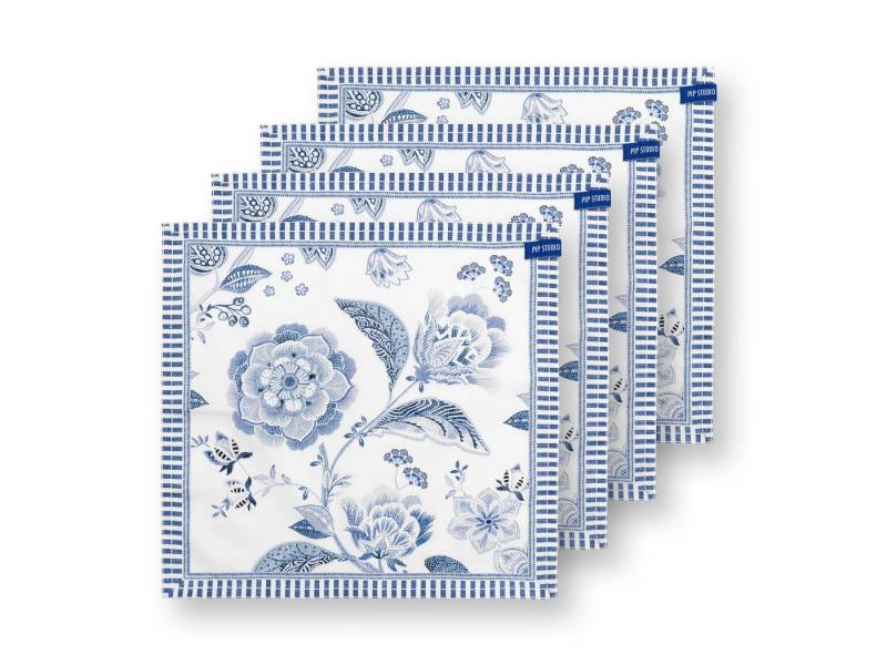 PiP Studio Papierserviette Royal Regal Flower Blue Servietten 40x40cm Set4 von PiP Studio