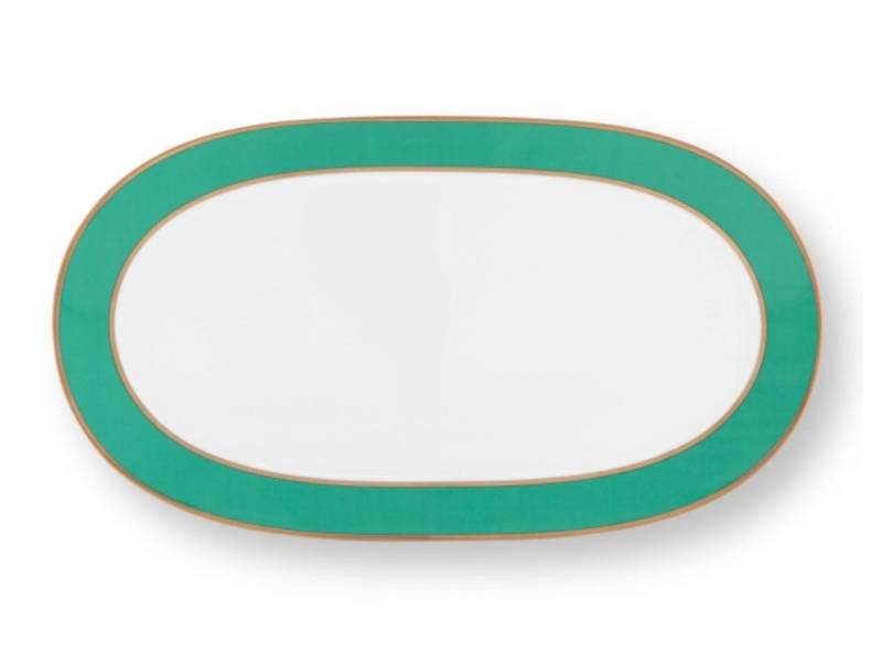 PiP Studio Tablett Chique Tablett gold-green 28 x 16 x 2 cm, Bone China, Tray Rectangular Pip Chique Gold-Green 28x16x2cm von PiP Studio