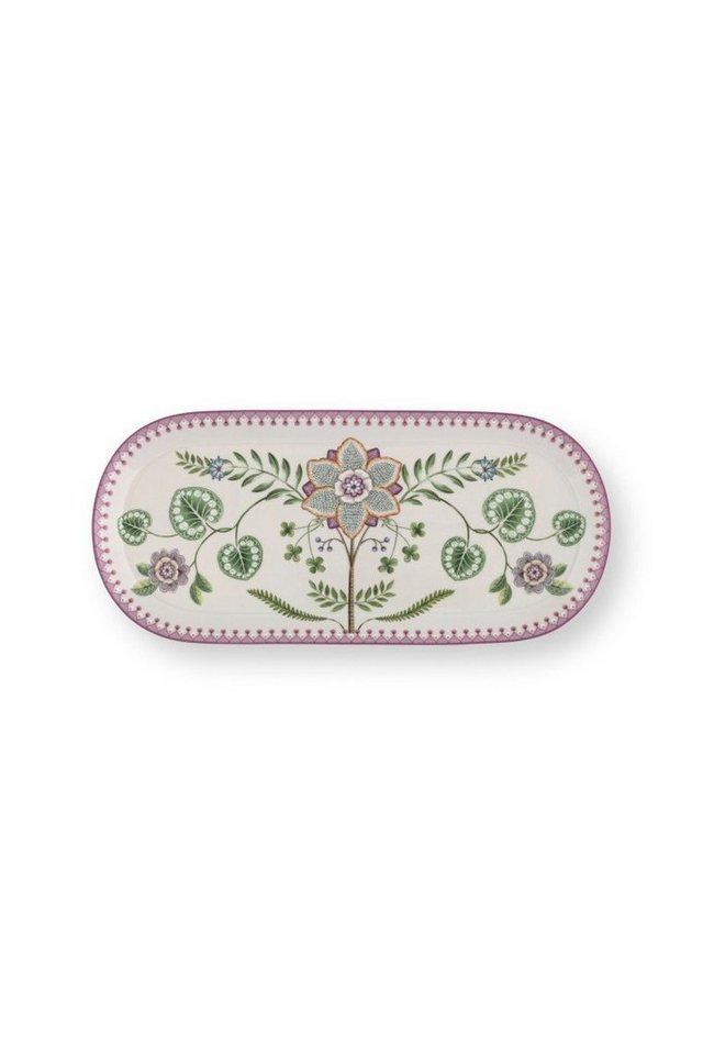 PiP Studio Servierplatte Lily&Lotus Kuchenplatte weiss/lila 33cm, Porcelain, (Kuchenplatten), Cake Tray Lily&Lotus Off White 33.3x15.5cm von PiP Studio