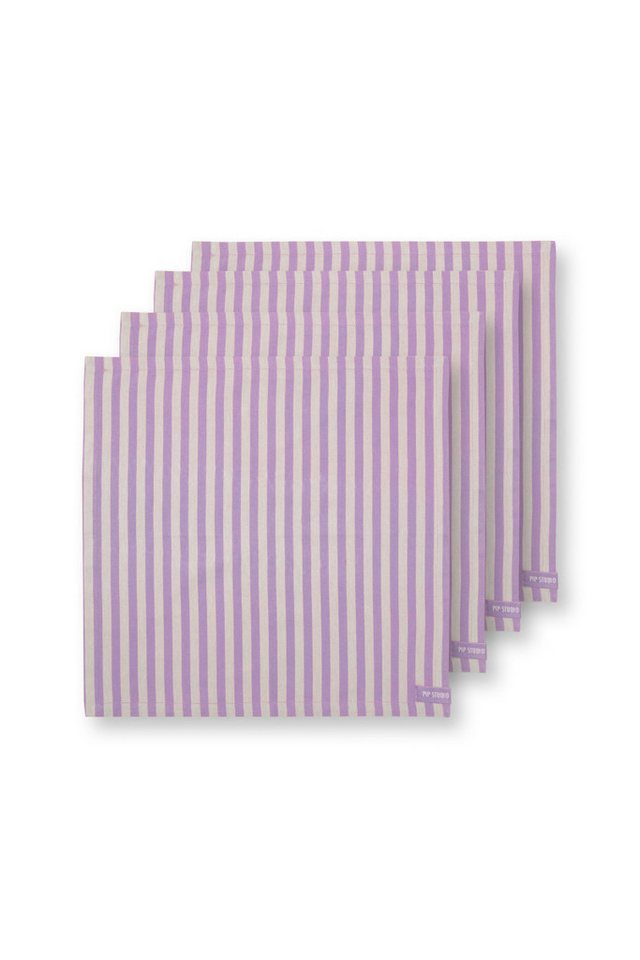 PiP Studio Stoffserviette Lily&Lotus Stripes Servietten lila 40x40cm 4 Stück, Set/4 Napkins Stripes Lilac 40x40cm von PiP Studio