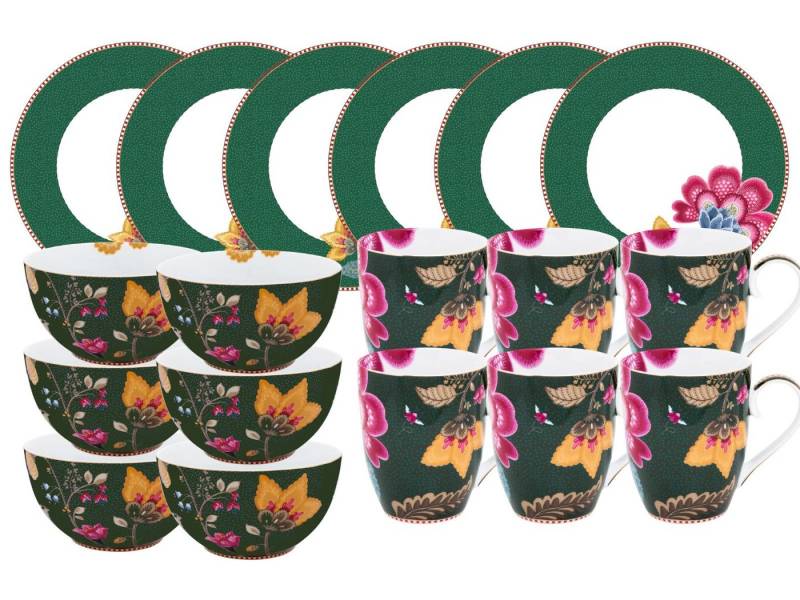 PiP Studio Geschirr-Set Fantasy Green Frühstücks Set Henkelbecher 18tlg, Porzellan von PiP Studio