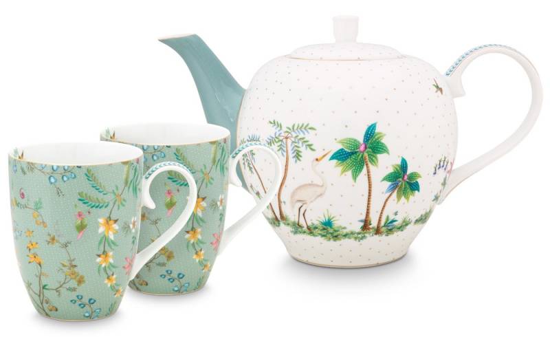 PiP Studio Teeservice Jolie Flowers Blue Tee Set gross 3tlg., Porcelain, Set/3 Tea Set Large Jolie Flowers Blue von PiP Studio