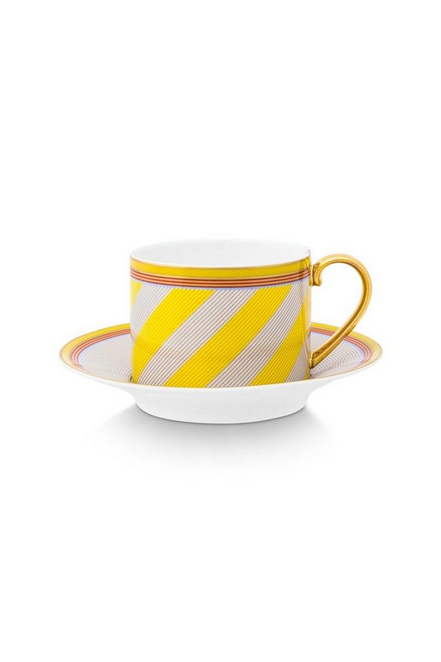 PiP Studio Tasse Chique Stripes Tasse m.U. gelb 220ml, Bone China, Cup & Saucer Pip Chique Stripes Yellow 220ml von PiP Studio