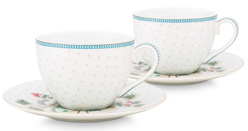 PiP Studio Tasse Jolie Dots Gold Tasse & Untertasse Set2, Porcelain, Set/2 Cups & Saucers Jolie Dots Gold 280ml von PiP Studio