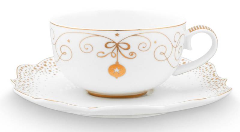 PiP Studio Tasse Royal Winter White Tasse mit Untertasse 225ml, Porcelain, Cup and Saucer Royal Winter White 225ml von PiP Studio