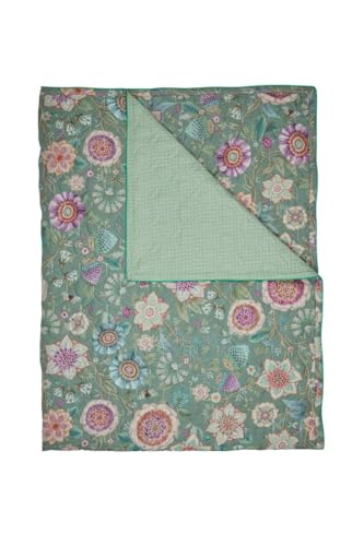 PiP Studio Tagesdecke Viva Las Flores Grün Blüten Knospen Beeren Schmetterlinge Stiele, Größe:150 x 200 cm von Pip Studio
