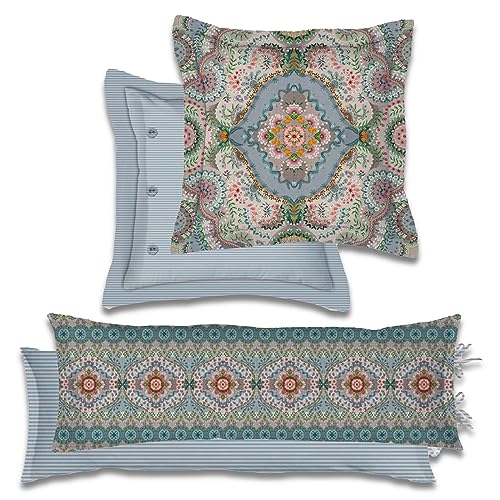 Pip Studio Dekokissen Majorelle Carpet Blue Blau Blumen Blüten Wendeoptik Geblümt Streifen Gestreift Perkal Zierkissen, Größe:30 x 90 cm von Pip Studio