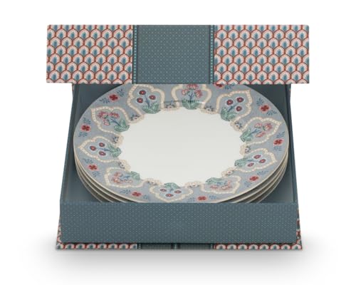 Pip Studio Flower Festival Frühstücksteller Deco Light Blue 21cm Set4 von Pip Studio