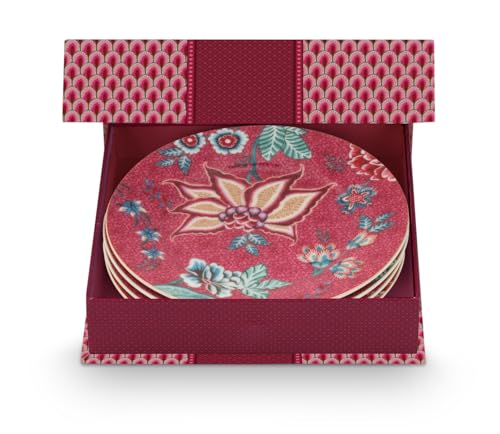 Pip Studio Flower Festival Gebäckteller Dark pink 17cm Set4 von Pip Studio