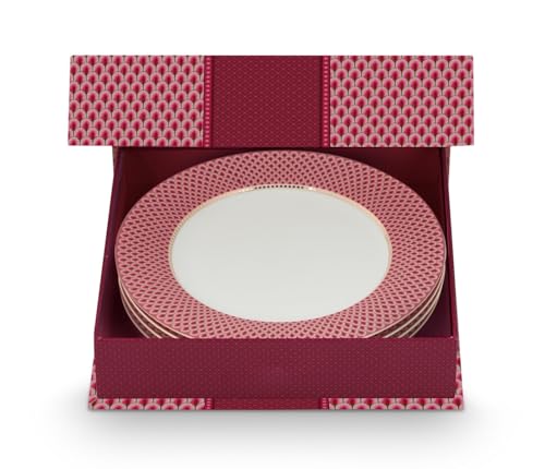 Pip Studio Flower Festival Scallop Speiseteller Dark pink 26,5cm Set4 von Pip Studio