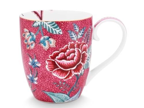 Pip Studio Flower Festival Henkelbecher Dark pink XL 450 ml von Pip Studio