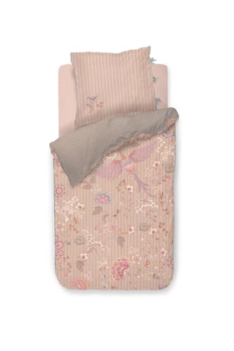 PiP Studio Bettwäsche Buenas Noches Sand Perkal Blüten Vogel Paisley Streifen, Größe:155 cm x 220 cm von Pip Studio