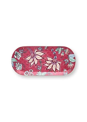 Pip Studio Kuchentablett Flower Festival Rechteckig | Dark Pink - 33,3 x 15,5 von PiP Studio