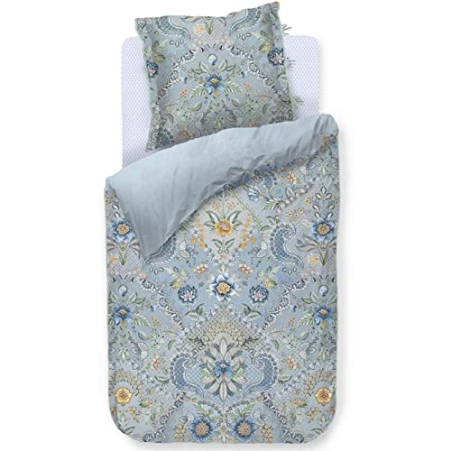 PiP Studio Bettwäsche Saluti Grandi Hellblau Perkal Blumenmuster Streifen Gestreift Geblümt Ornamente, Größe:155 cm x 220 cm von PiP Studio