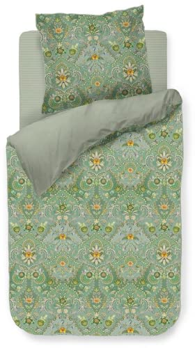 PiP Studio Bettwäsche Saluti Piccoli Green Perkal Blüten Ornamente Blumen Wendeoptik Geblümt Gestreift Floral, Größe:135 cm x 200 cm von Pip Studio