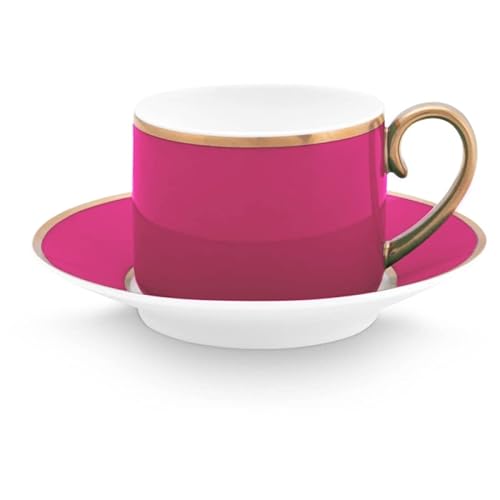 Porzellanserie Chique Gold-Pink, weißes schlichtes Porzallan mit pink und gold veredelt, verschiedene Artikel (Espresso Tasse Cup & Saucer, 120ml) von PiP Studio