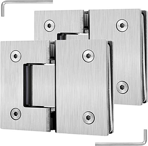 Glastür Clip,Klammer Scharnier,Glastür Scharniere Edelstahl-Türscharniere, Haustürscharniere, 2er-Pack Glastürscharniere, 180 ° Zwei-Wege-Badezimmer-Glasklemme aus gebürstetem Silber, 8-12 mm Pendeltü von PiWine