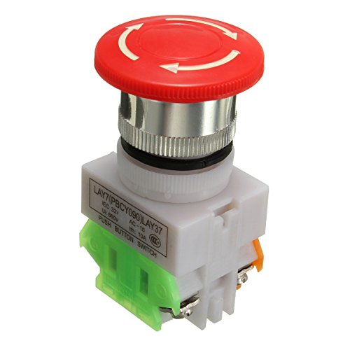 Pushbutton Switches,Magnetic Switches,2Pcs 660V 10A Self Locking Red Mushroom Cap 1NO 1NC DPST Emergency Stop Push Button Pushbutton Switch, 4 Terminals, LAY7(PBCY090) LAY37 von PiWine