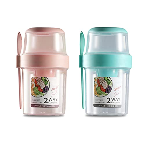 2 Stück Overnight Oats Gläser, Doppellagige Overnight Oat Behälter Container mit Deckel und Löffel, Overnight Oats Container Haferbehälter Müslibecher Für Milch Gemüse und Obst Salat Lagerbehälter von Piacolnic