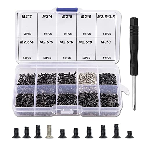 500 Stück Computer Schrauben Set, Laptop Schraubenbolzen Set M2 M2,5 M3, PC-Schraubenset Zubehör Laptop Reparatur Schrauben Computer Schrauben Brillen Schrauben Kleine Schrauben Senkkopf Schraube von Piacolnic