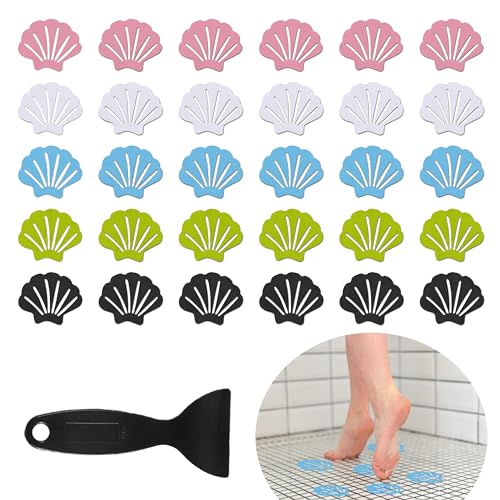 Muschelförmige Anti Rutsch Badewannenstreifen, 30 Stück 5 Farben Anti Rutsch Sticker Mit Schaber, Transparenter Selbstklebender Duschaufkleber Für Dusche Badewanne Treppen Rutschige OberfläChen von Piacolnic