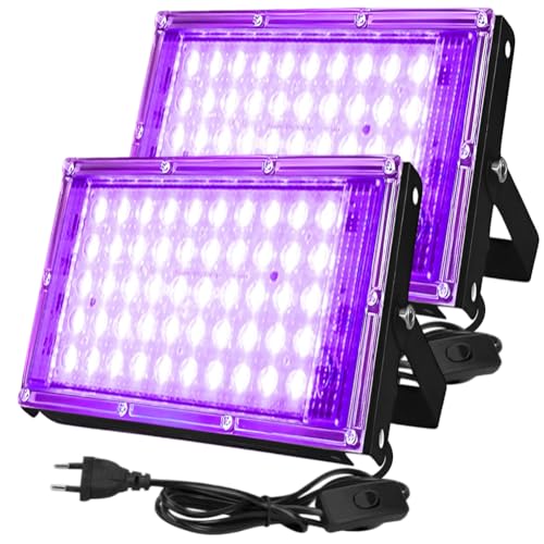 2 Stück Schwarzlichtlampe, 50W LED Schwarzlicht Strahler mit 1,8m Steckerkabel, IP66 Wasserdicht Lampe für Halloween Deko, Disco, Party, Bühnenbeleuchtung von Piashow