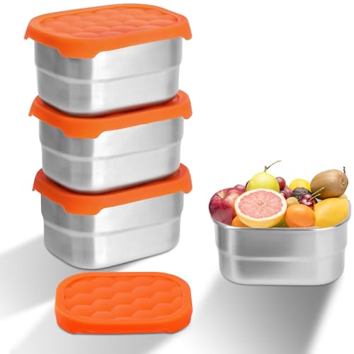 230 ml Edelstahl-Snack Box mit Deckel aus Silikon, Snack-Behälter, Lebensmittelbehälter Set, Kleine Edelstahl Gewürzbehälter, Auslaufsichere Snackbox, für Kinder-Snacks, Dips und Gewürze (3PCS) von Piashow