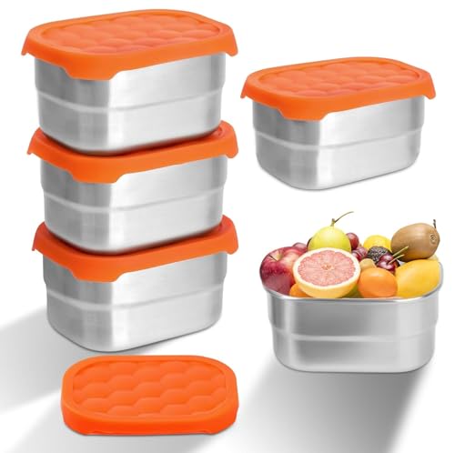 230 ml Edelstahl-Snack Box mit Deckel aus Silikon, Snack-Behälter, Lebensmittelbehälter Set, Kleine Edelstahl Gewürzbehälter, Auslaufsichere Snackbox, für Kinder-Snacks, Dips und Gewürze (4PCS) von Piashow
