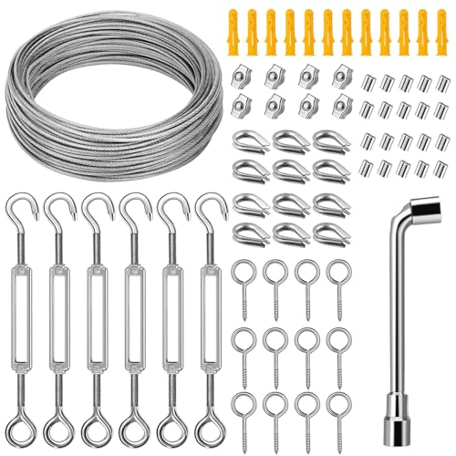 35M 2mm Drahtseil, Drahtseil Rankhilfe Set Drahtseil Edelstahl Set für Kletterpflanzen, Seilspanngarnitur für Zäune,Gardinen seil einschließlich,Seilspanner Edelstahl Drahtseilklemme von Piashow