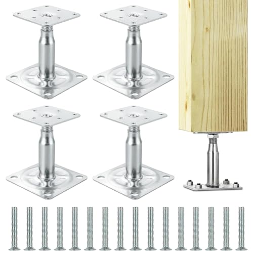 4er Set Pfostenträger Höhenverstellbar, zum Aufschrauben, galvanisch verzinkt, dickschichtpassiviert, Verzinkte 100-150 mm Pfostenträger mit 16 Schrauben von Piashow